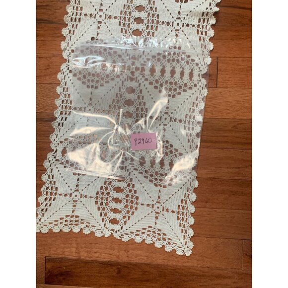 Handmade Crochet Lace Table Runner Approx. 33" x 11" Rectangular Delicate Ivory - Picture 8 of 8